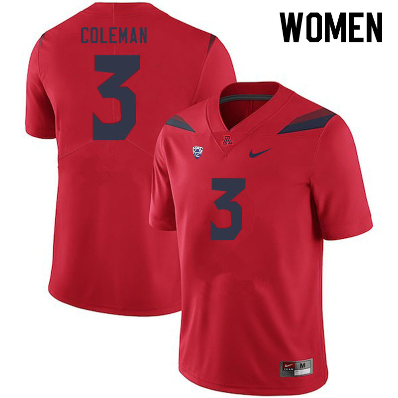 Women #3 Jonah Coleman Arizona Wildcats College Football Jerseys Stitched-Red - Click Image to Close